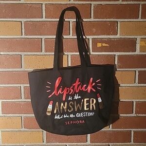 Sephora Black & Red Canvas Tote Bag "Lipstick is the Answer"